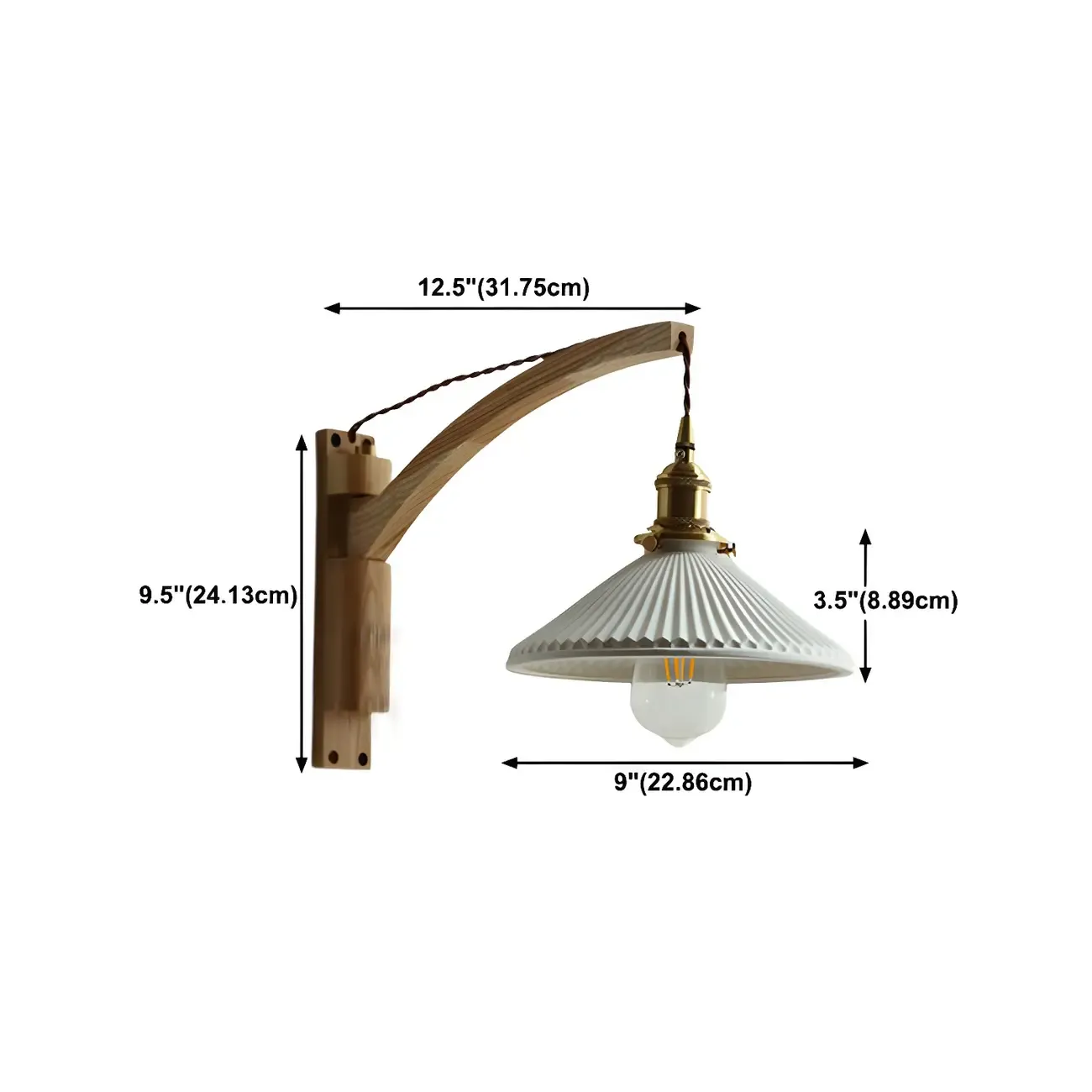 Rustic Wood Brass White Adjustable Swing Arm Wall Light