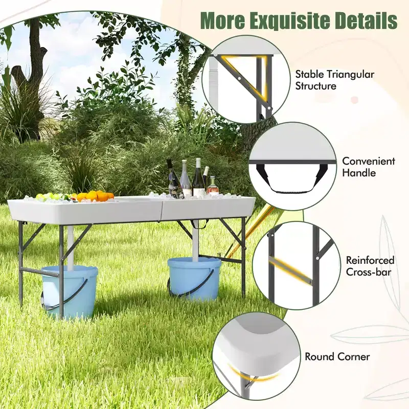 Costway 5 FT Foldable Ice Table w/Double-Sink Detachable Table Skirt Chilling Table