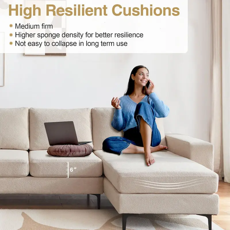 HOOOWOOO L-Shaped Upholstered Sofa Couch with Metal Legs