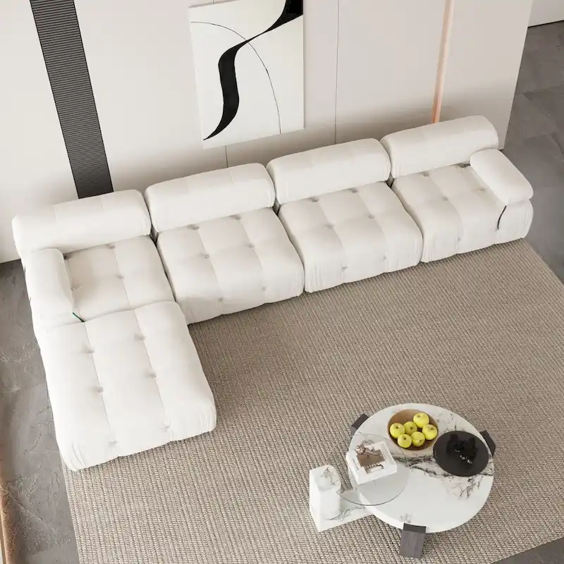 L-Shaped Velvet Sectional Sofa with Ottoman