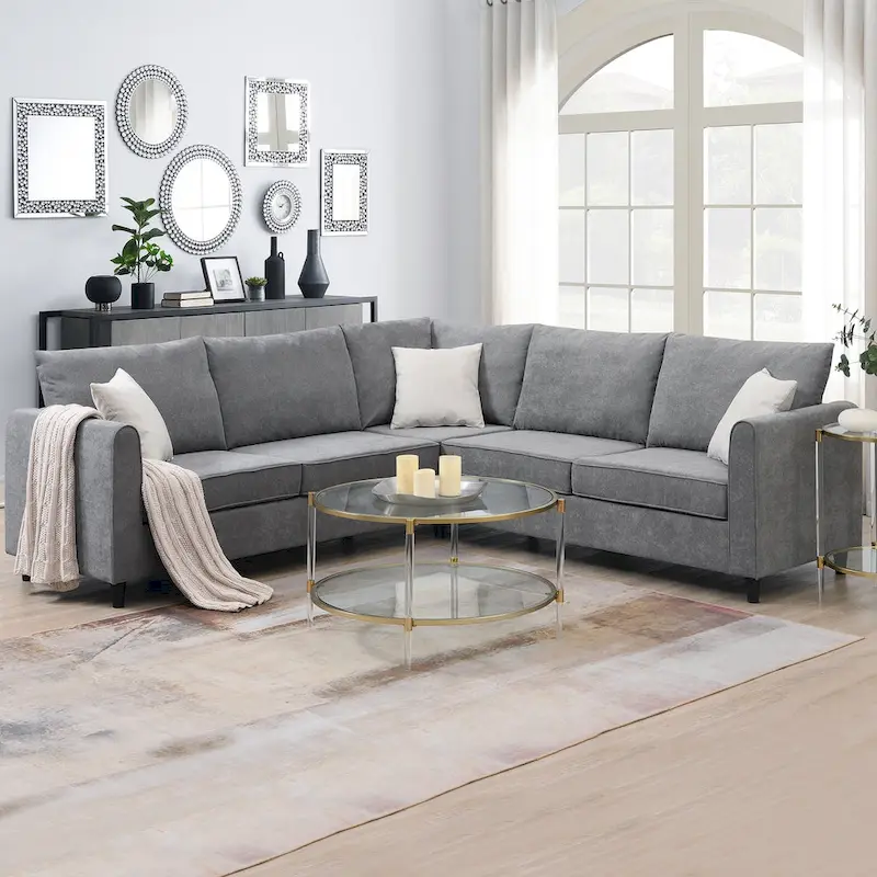 [VIDEO provided] [New] 91*91 Modern Upholstered Living Room Sectional Sofa, L Shape Furniture Couch with 3 Pillows