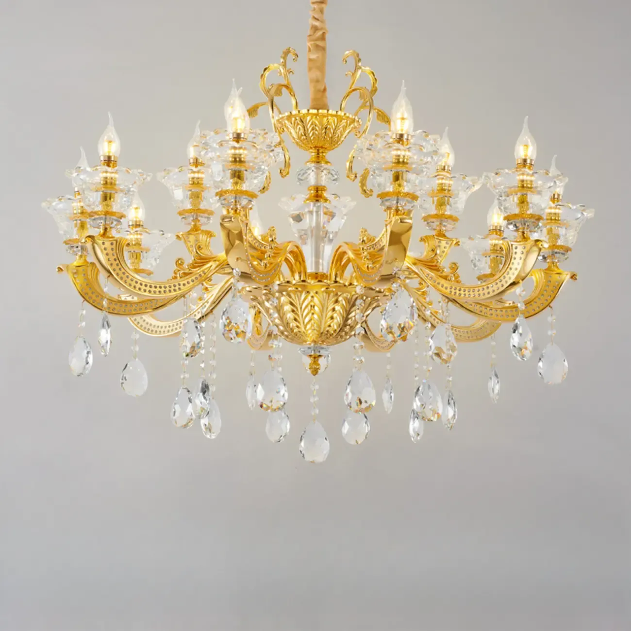 Living Room Golden Crystal Pendant Up Light Chandelier With Candelabra