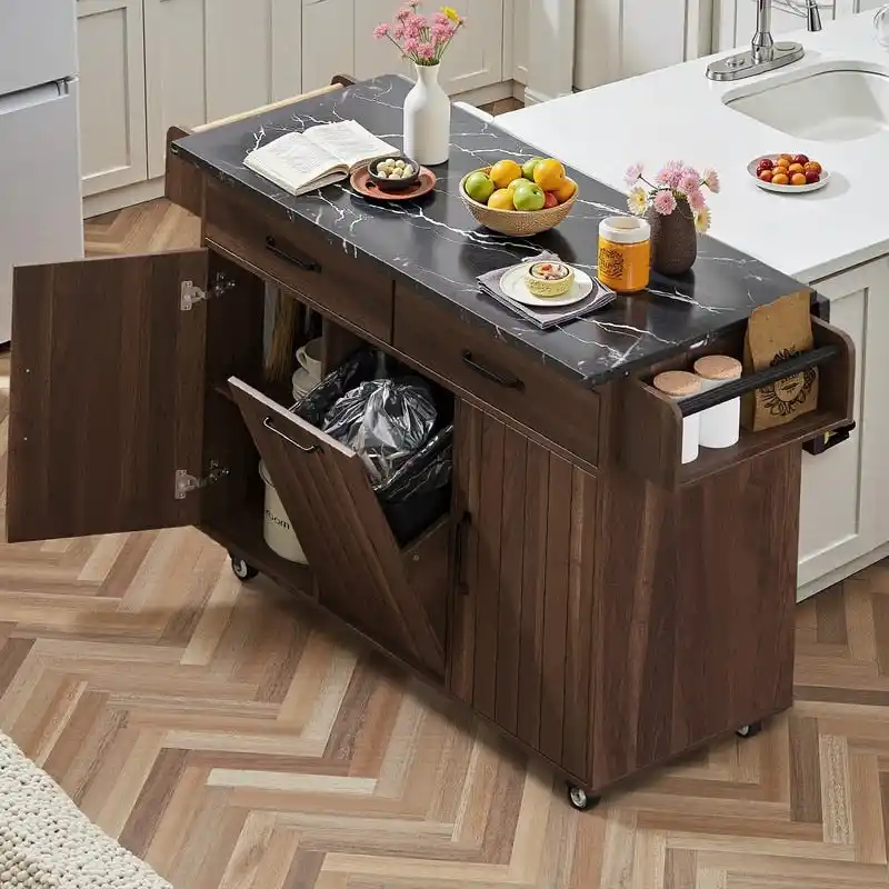 Alger Kitchen Island with Trash Can Storage Cabinet