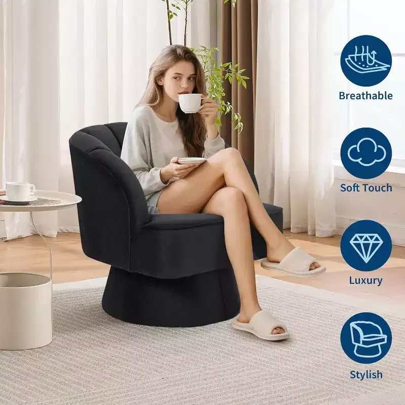 Acekool 360 Swivel Barrel Chair - Plush Teddy Velvet Lounge Chair