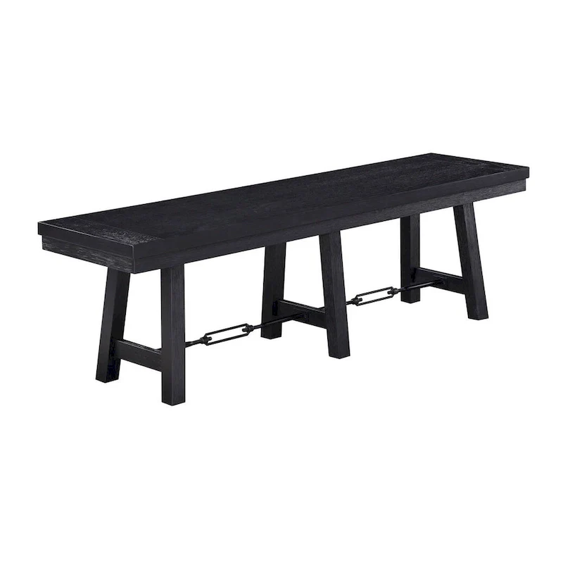 Trestle Dining Bench, Black, Industrial Farmhouse, Sawhorse Design, 60.5"W, Seats 2-3