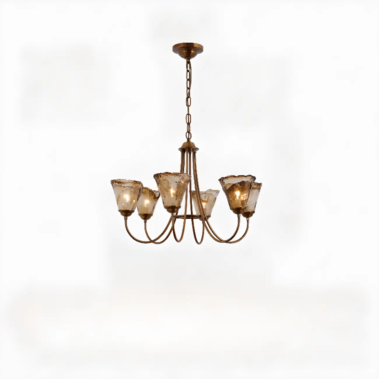 6 Lights Modern Amber Flower Glass Chandelier