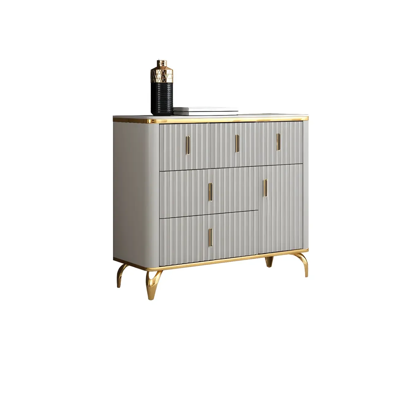 Elegant Gray Wooden Dressers & Chests with Gold Handles