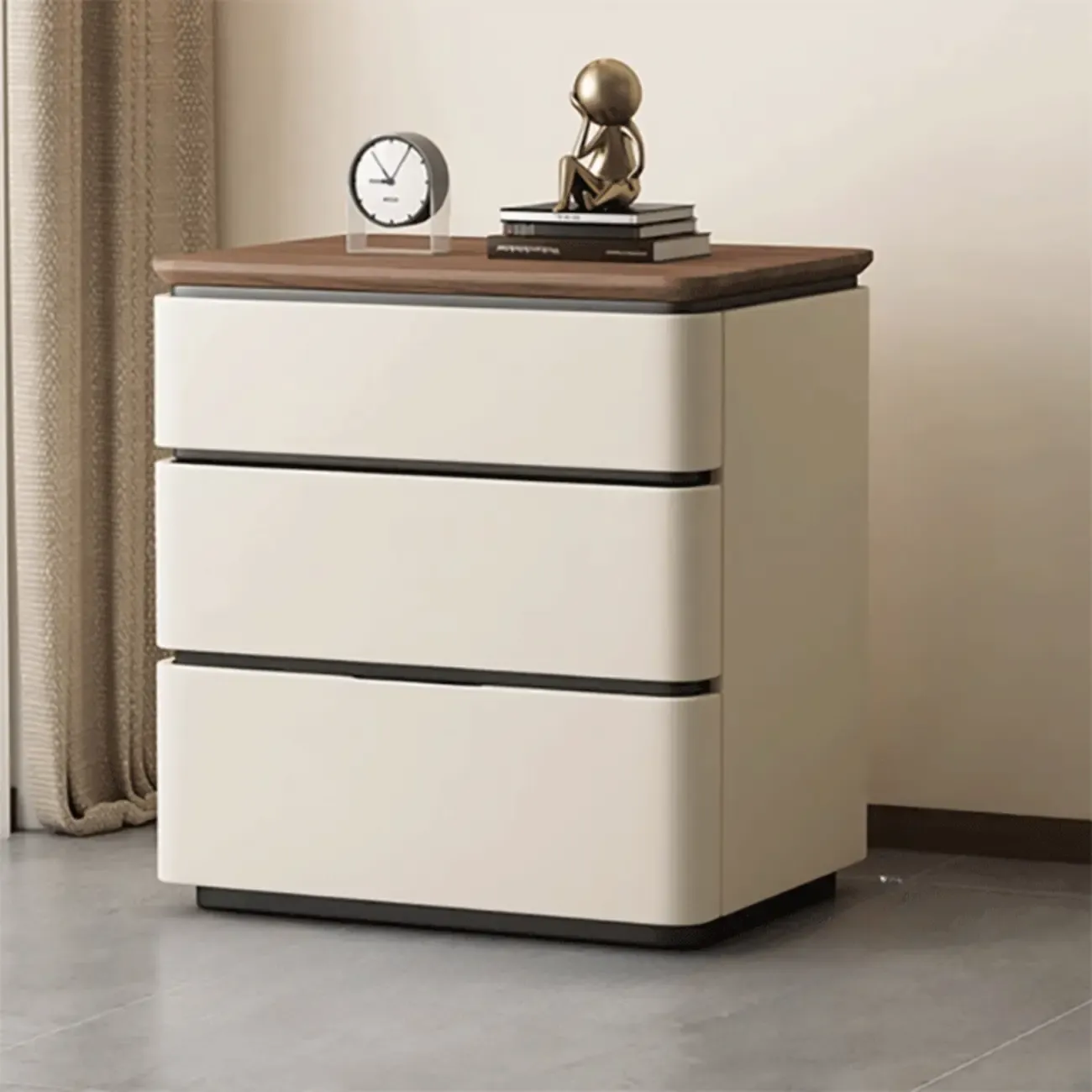 Elegant Modern Wood Three-Drawer Nightstand