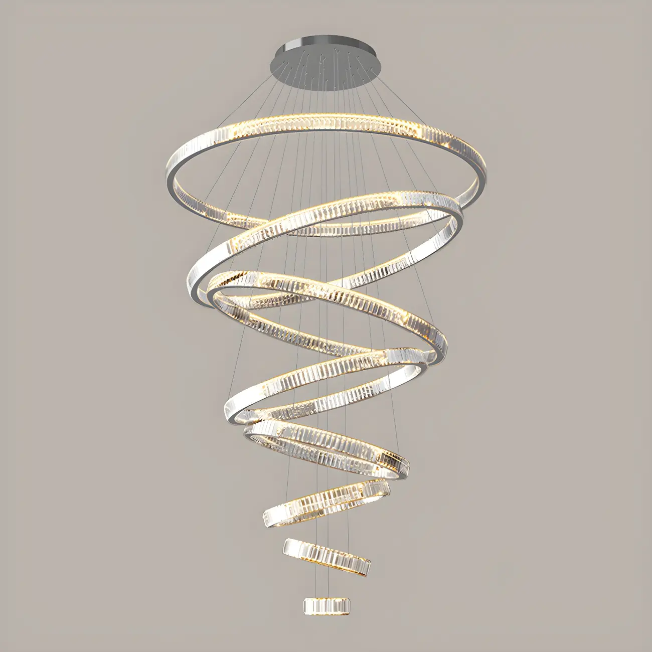 Gold Spiral Ring Crystal Tier Chandelier Modern Remote LED