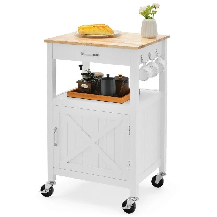 Rolling Kitchen Island Cart with Drawer and Side Hooks - 22 x 18 x 36 (L x W x H)