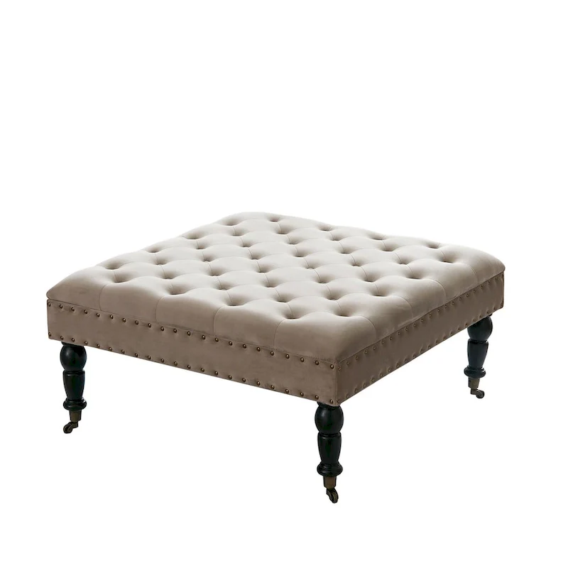 Button-Tufted Round Ottoman – 33 x 33 x 18 Inch