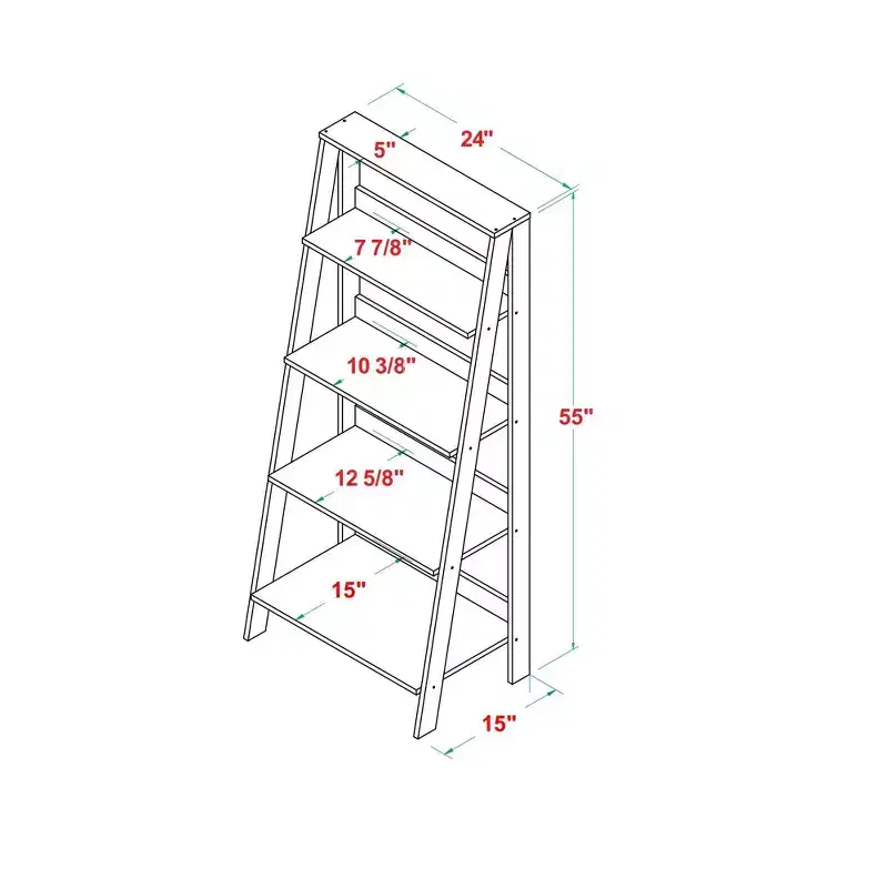 55 Thatcher Transitional Wood 4 Shelf Ladder Bookshelf - Saracina Home