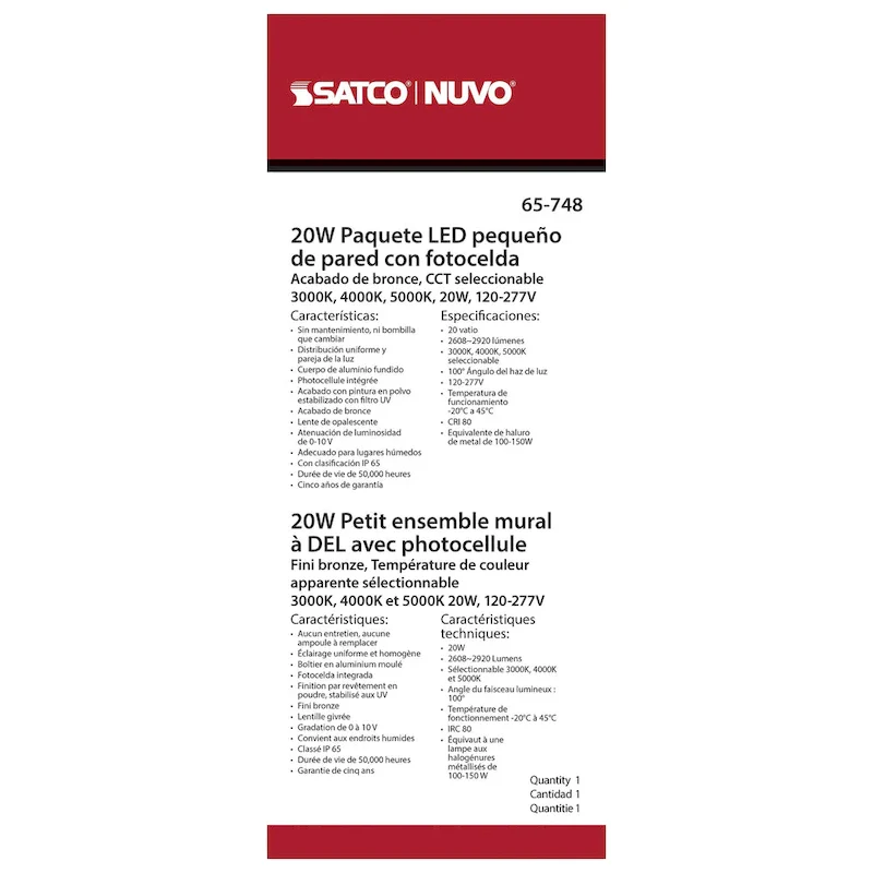 LED Small Wall Pack 20W CCT Selectable 3K/4K/5K Bronze Finish 100-277V