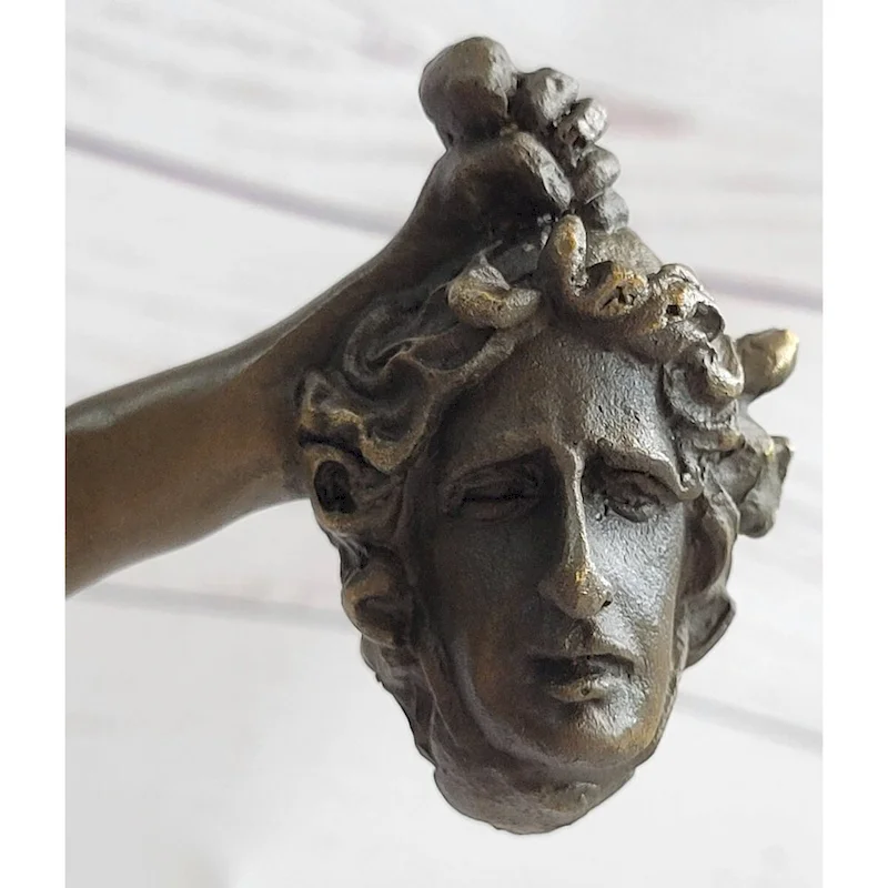 Greek Hero Perseus Holding The Head Of Medusa Bronze Sculpture Statue On Marble Base 15 Inches X 12 Inches