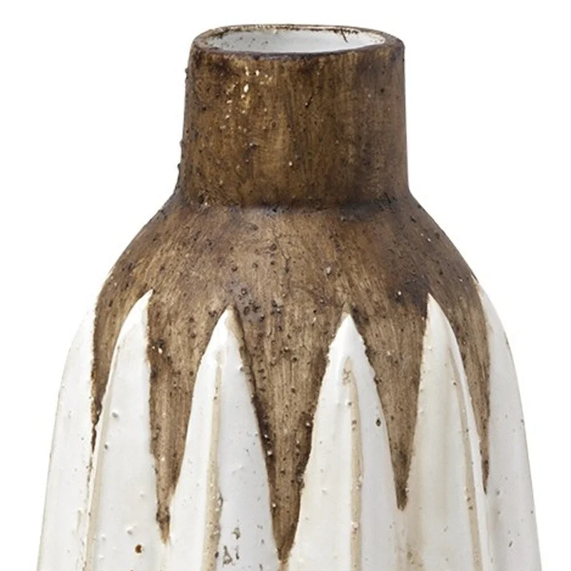 HomeRoots 14  Brown And White Abstract Cylinder Ceramic Table Vase