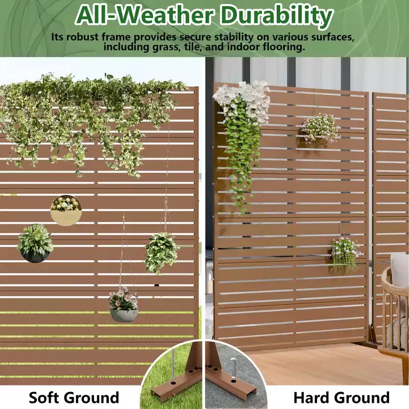 Brown Louvered 6-Panel Room Divider, Double-Sided, Galvanized Steel