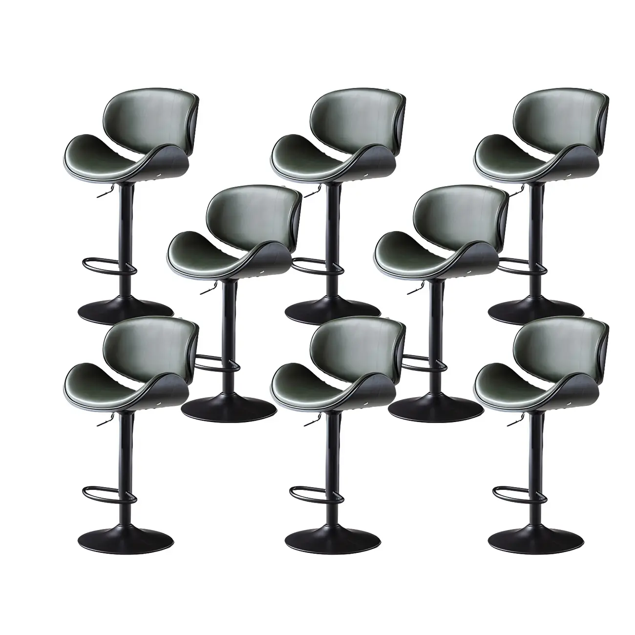 Arched Blackish Green Leather Swivel Adjustable Bar Stool