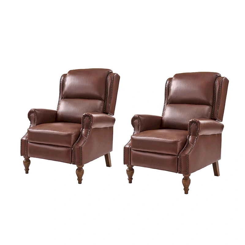 Terri Traditional Vegan Leather Manual Push Back Recliner Set of 2 by HULALA HOME