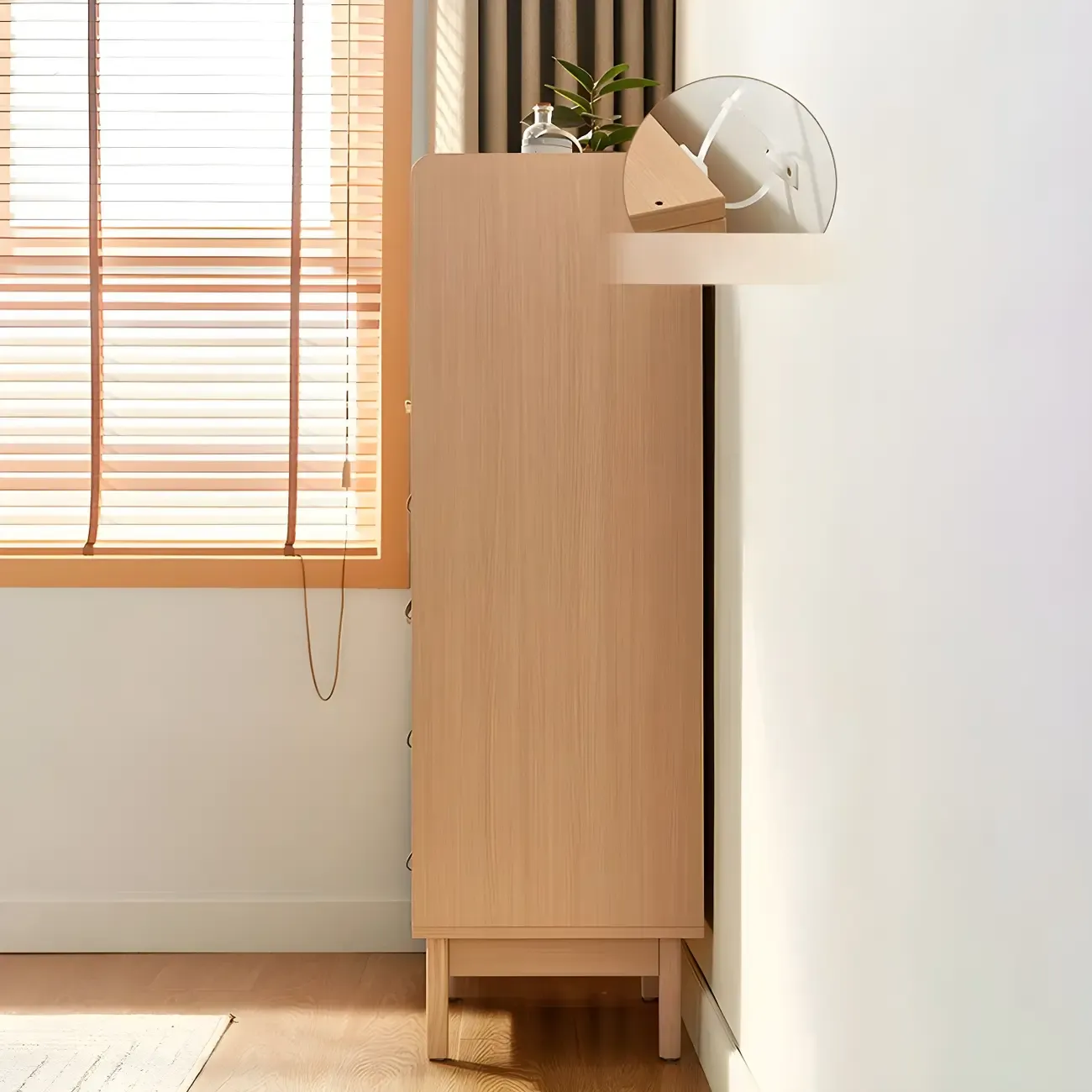 Durable Natural Finish Light Wood and Glass Drawers Dresser