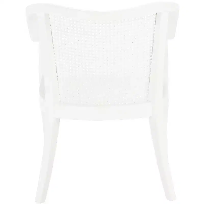 Cane Dining Arm Chair – Elm Wood Frame, Curved Back, White, 275 lb Capacity