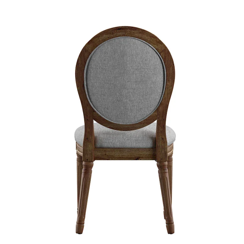 Round Linen and Wood Dining Chairs Set of 2, Artisan Style Upholstered Side Chairs