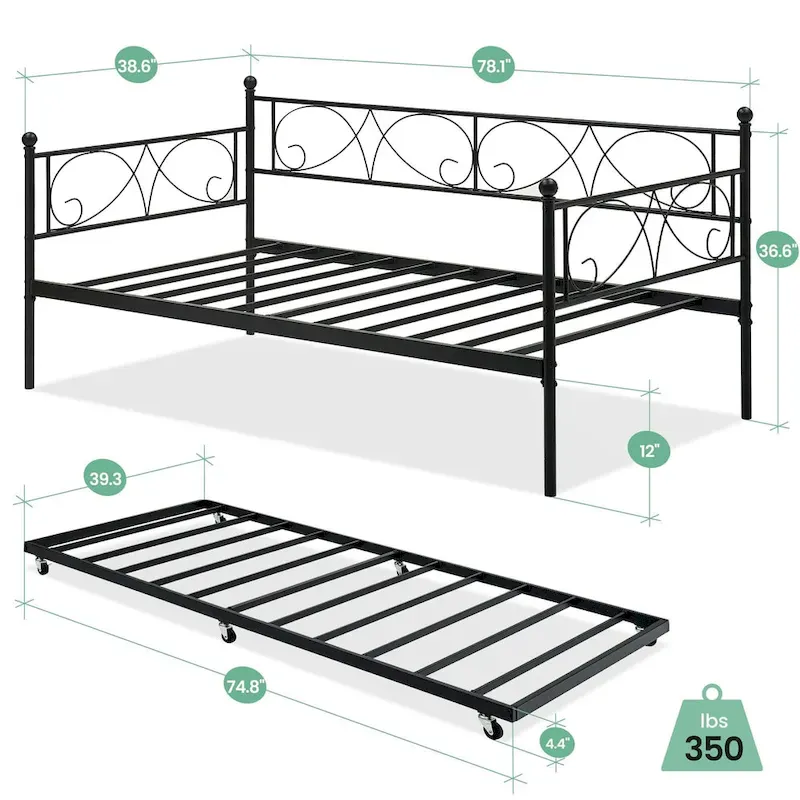 Twin Day Bed with Pull Out Trundle Bed Frame