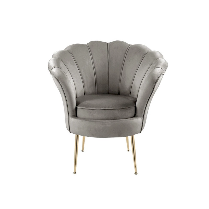 Velvet Scalloped Back Barrel Accent Chair with Metal Legs