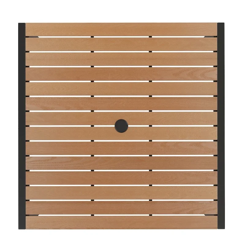 Black Steel Framed 36 Square Faux Teak Table with Umbrella Hole & 4 Club Chairs