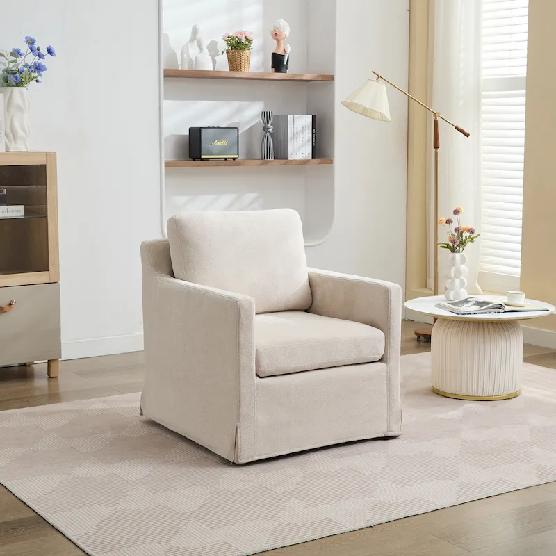 Modern 29.92  Chenille 360 Swivel Accent Chair with Solid Wood Frame and Removable Back Cushion