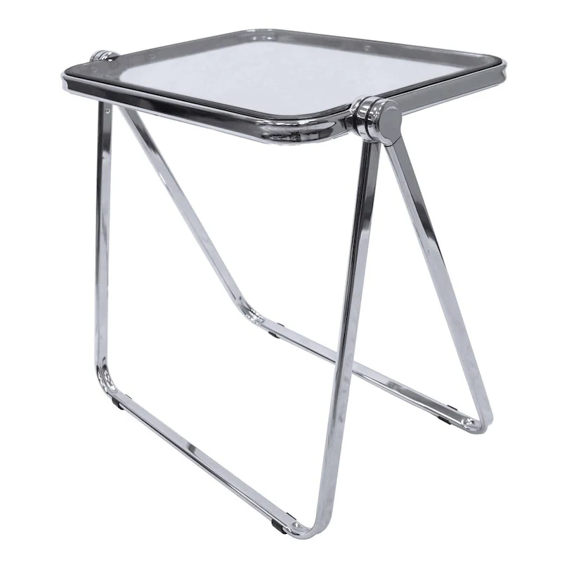 LeisureMod Lawrence Square Plastic Folding End Table with Iron Frame