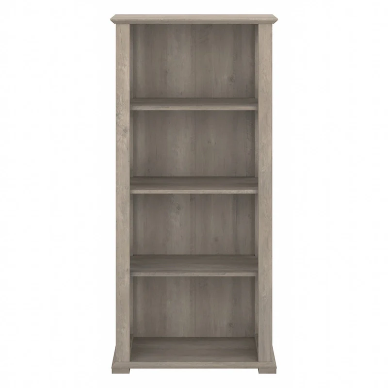 4-Shelf Bookcase in Linen White Oak / Driftwood Gray – 2 Adjustable Shelves