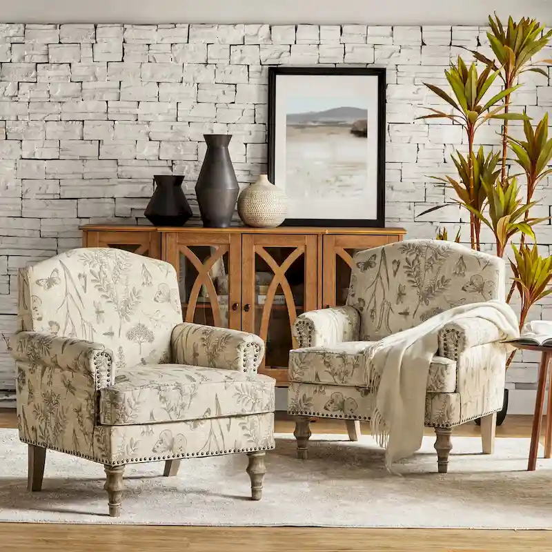 Yahweh Farmhouse Nailhead Armchair with Rolled Arms by HULALA HOME(Set of 2)