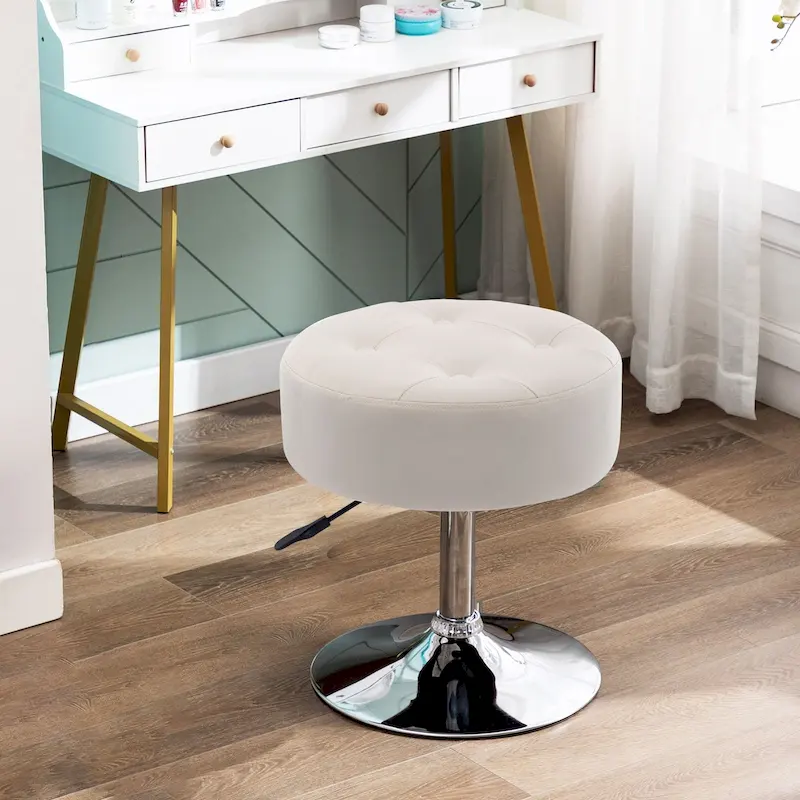 Adjustable Height Round Ottoman Swivel Vanity Stool