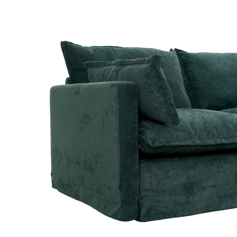 93.31 Faux Linen Modular Sectional Sofa with Movable Ottoman, Solid Wood Frame, and High-Resilience Foam Cushions