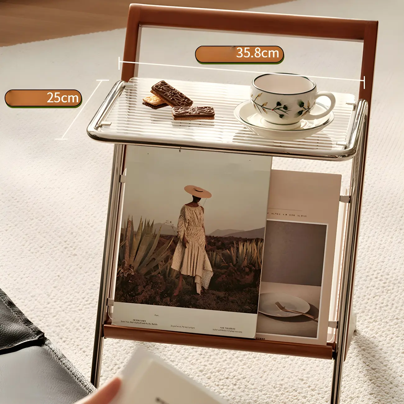 Unique Z-Shaped Solid Wood Glass Display Small Side Table