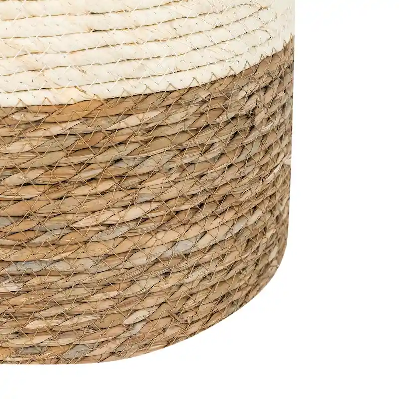 Adeco Round Ottoman Natural Cattail Hand Weave Foot Stool