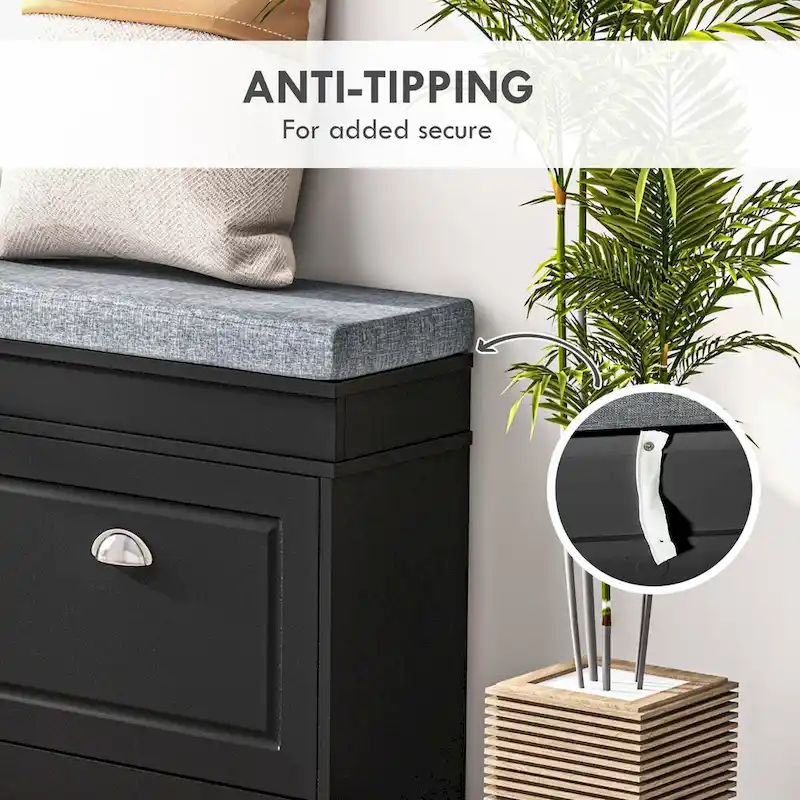 Shoe Rack Bench with Cushion, 2 Drawers and Adjustable Shelf