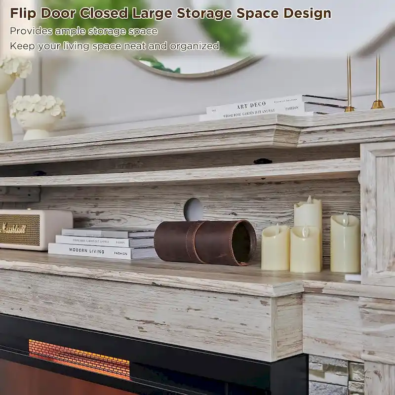 Farmhouse TV Stand With 3-Sided Glass Fireplace, Entertainment Center