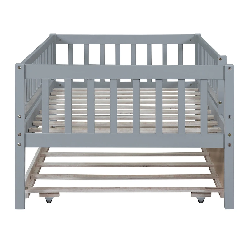 Wood Daybed with Trundle and Fence Guardrails