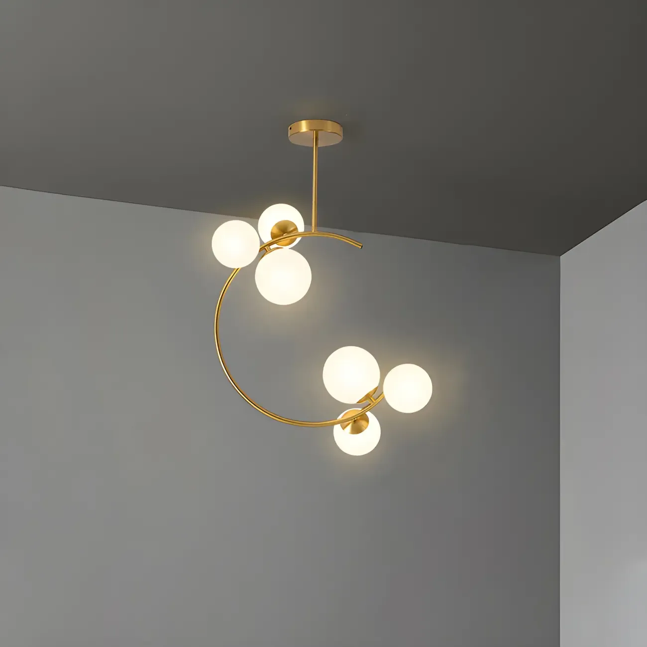 Modern Globe Glass Metal Gold Semi Flush Ceiling Light