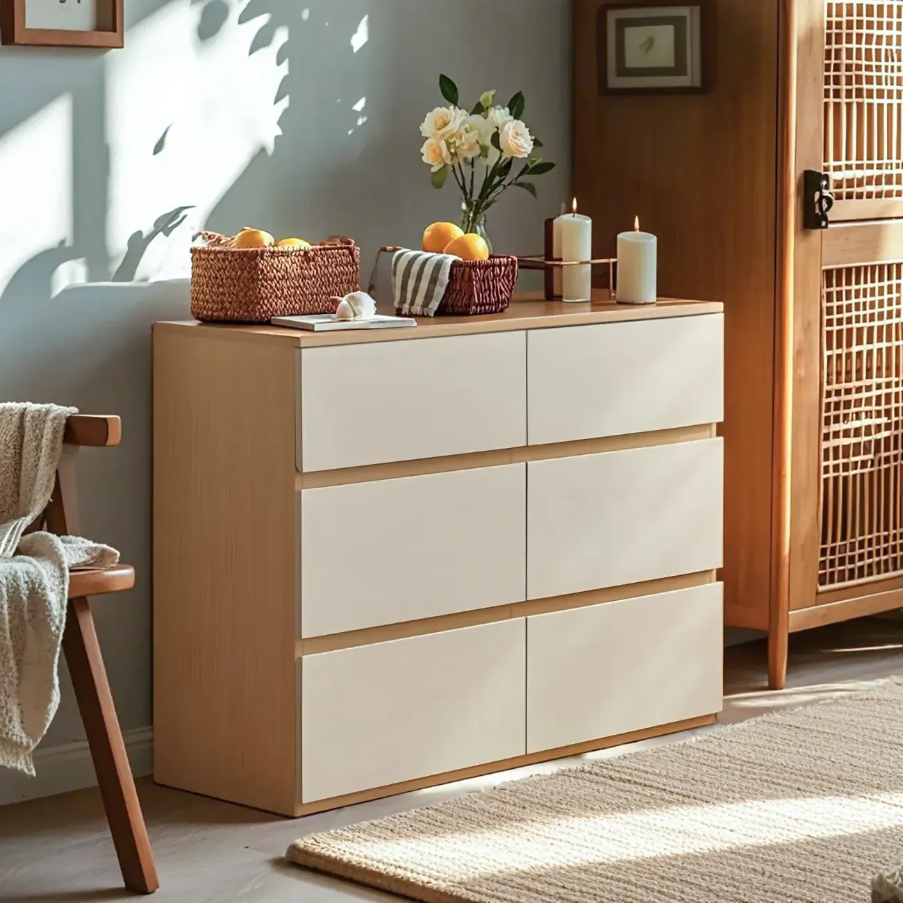 Nordic Wooden Double Dresser with 6-Drawer