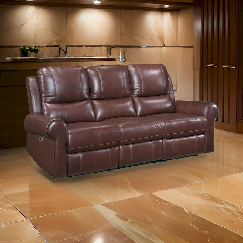 Michael 82 Inch Power Dual Recliner Sofa, USB, Brown Top Grain Leather