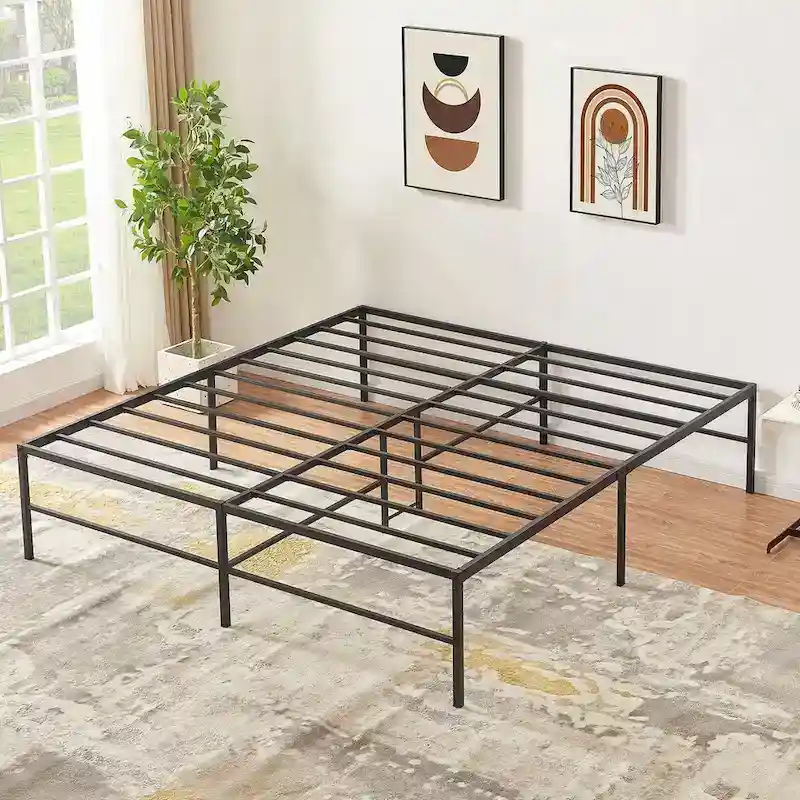 18-Inch King Size Metal Platform Bed Frame with Steel Slat