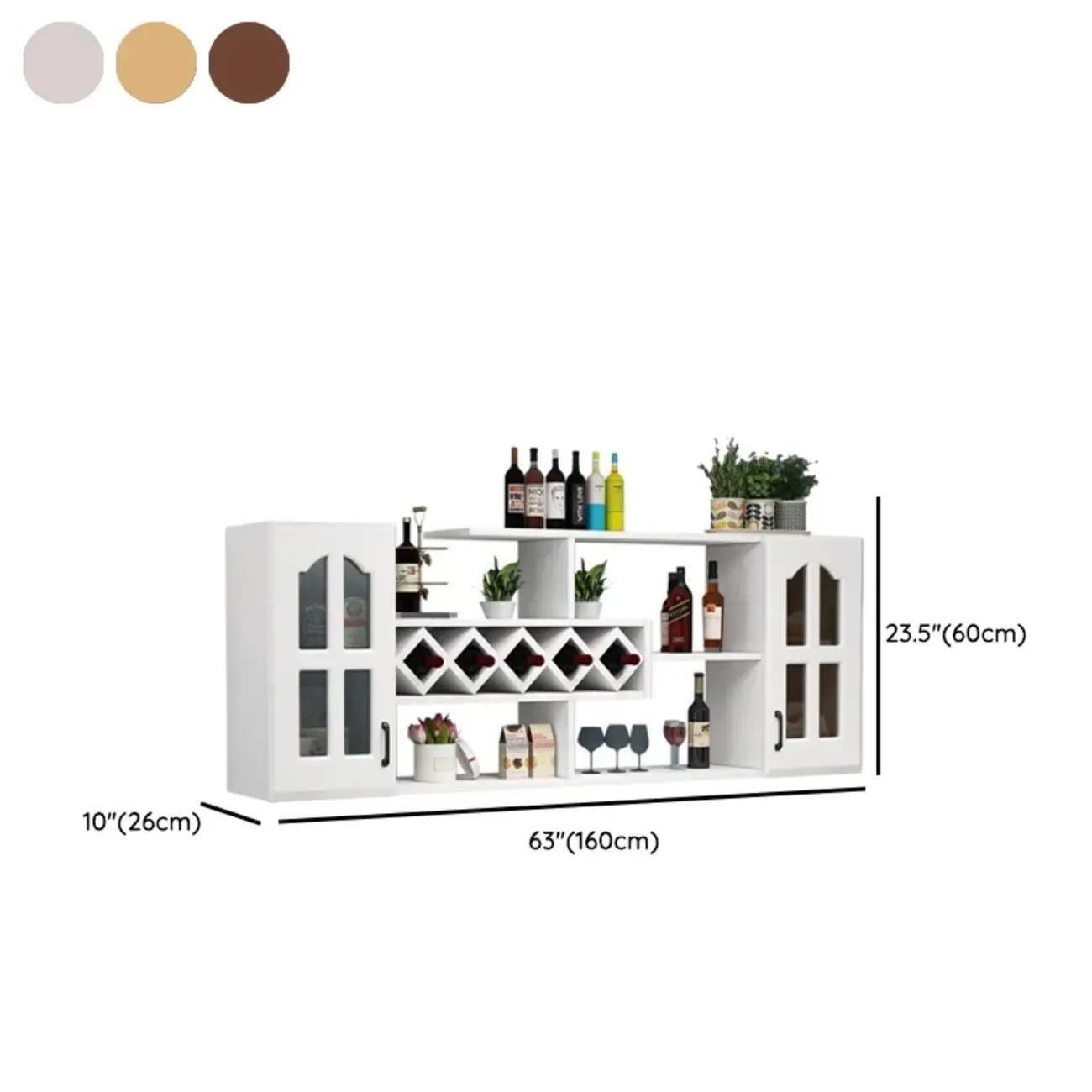 Wooden Wall-Fixed Bottle Holder Rack with Glass Holder Shelf