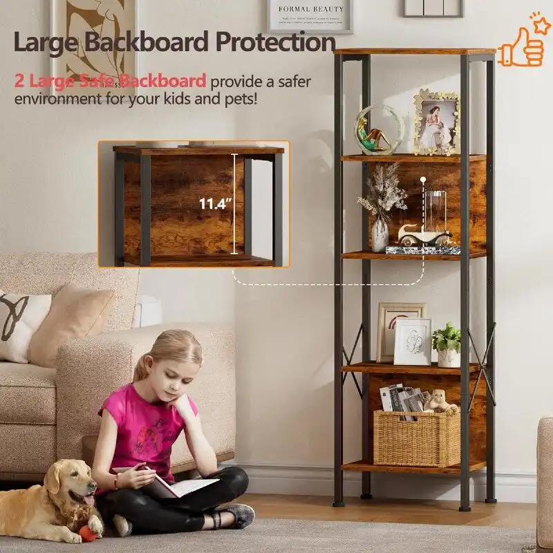 5 Tier Tall Bookshelf - 14.9D x 10.6W x 55.1H