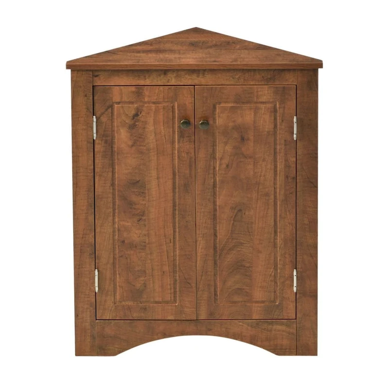 Brown Triangle Bathroom Storage Cabinet with Adjustable Shelves, Freestanding Floor Cabinet