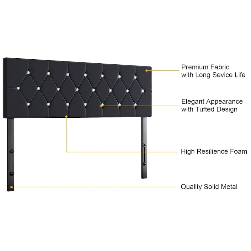 Diamond Tufted Upholstered Headboard - Beige Velvet Queen/King