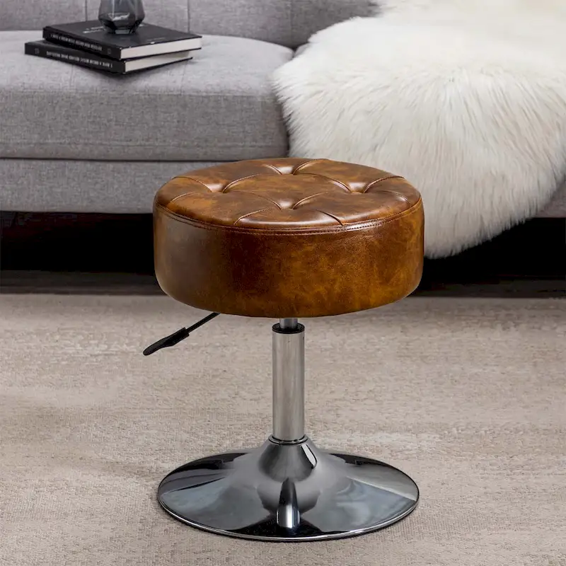 Adjustable Height Round Ottoman Swivel Vanity Stool