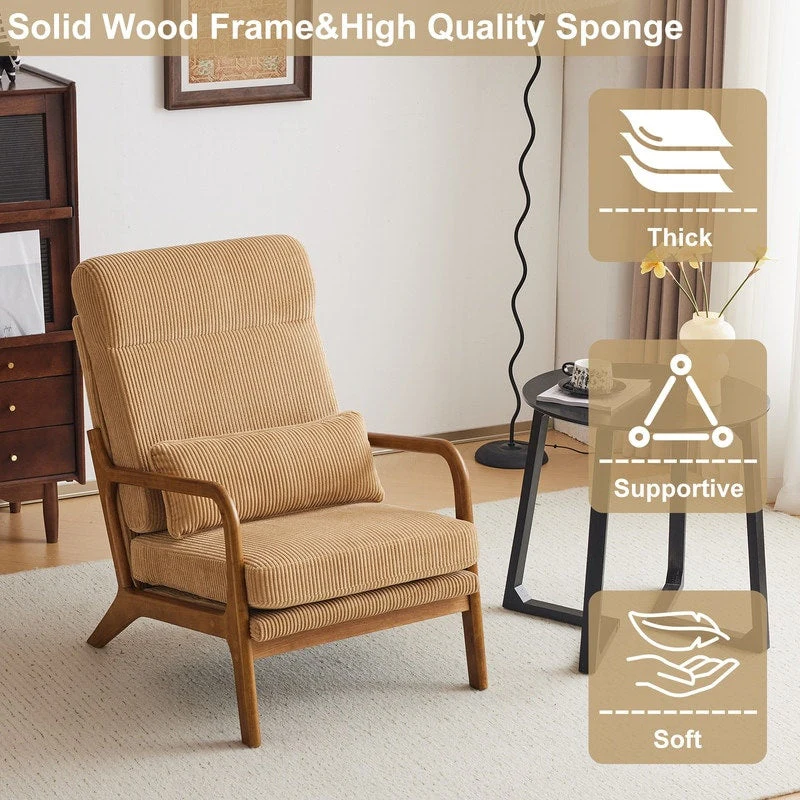 High Back Solid Wood Armrest Backrest Leisure Chair Accent Chair