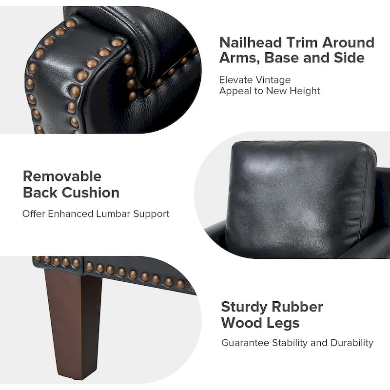Kunz Transitional Genuine Leather Armchair with Removable Cushion and Nailhead Trims Set of 2 by HULALA HOME